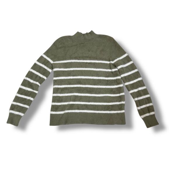 Bailey 44 fuzzy mock neck stripe sweater olive green white - Picture 5 of 6